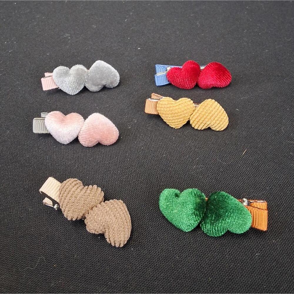 Colorful Heart-Shaped Velvet Hair Clips - Set of 6